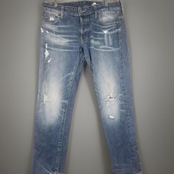 G-STAR RAW Jeans Mens 32x30 Low Tapered RL 3301 Red Line Selvedge Denim Distress